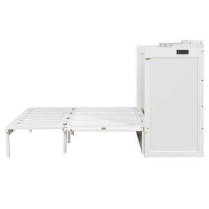 English Elm Queen Murphy Wall Bed Cabinet with Storage Drawer Built-in Power Outlets Usb Ports White LP000400AAK-1