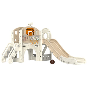 English Elm Qaba Toddler Indoor Playset with Slide Climber Crawl Tunnel and Basketball Hoop W2225P229340