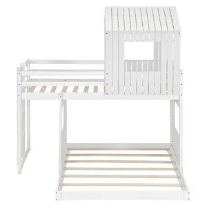 English Elm Wooden Twin Over Full Bunk Bed Farmhouse Playhouse Design with Ladder Guardrails LT000327AAK-1