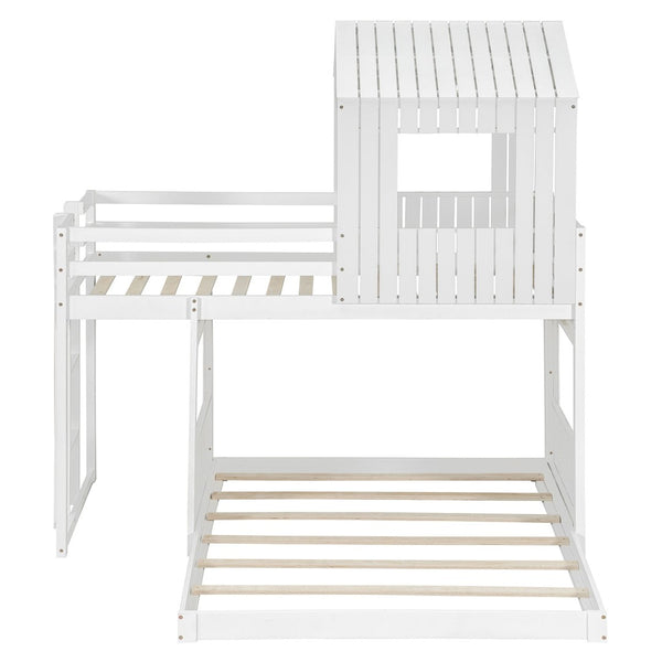English Elm Wooden Twin Over Full Bunk Bed Farmhouse Playhouse Design with Ladder Guardrails LT000327AAK-1