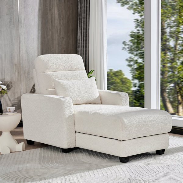 English Elm Electric Lounge Chair with Adjustable Backrest, Lambswool Upholstery, Wireless Charger & Cup Holder Beige W2817P255562