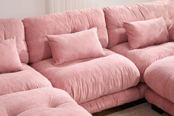 English Elm United We Win Plush U-Shaped Cloud Couch Set With 2 Ottomans & Bolster Pillows For Cozy Living Room W1568S00198-GIGA