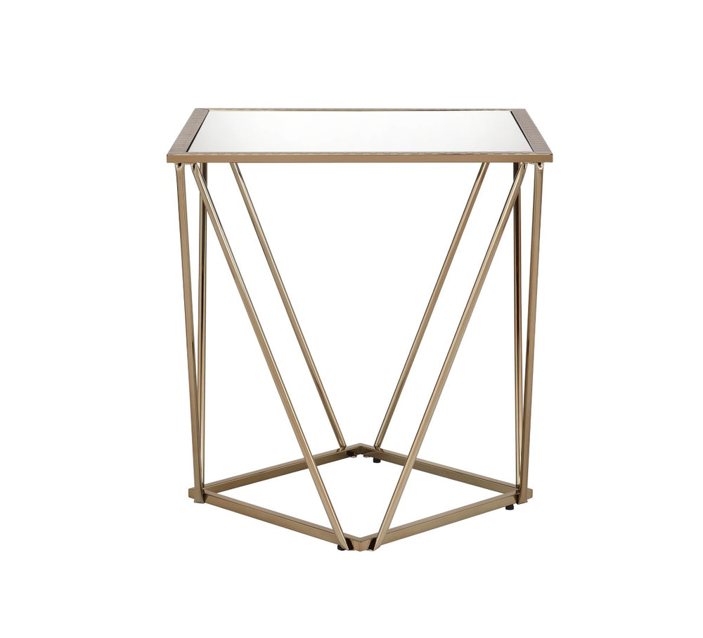 English Elm Fogya Square Mirrored End Table with Champagne Gold Metal Base for Glam Interiors B2726P457135