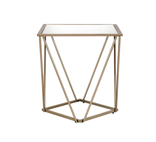 English Elm Fogya Square Mirrored End Table with Champagne Gold Metal Base for Glam Interiors B2726P457135