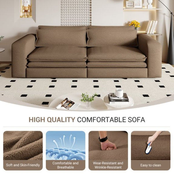 English Elm 93" King Sleeper Sofa Convertible Teddy Plush 3 Seat Couch with Recliner Living Room W1885S00315