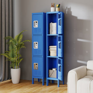 English Elm 66"H Metal Lockers 3-Door Blue with Ventilation, Mirrors & Anti-Pry Locks for Gym Office School Home Garage T2398P342713