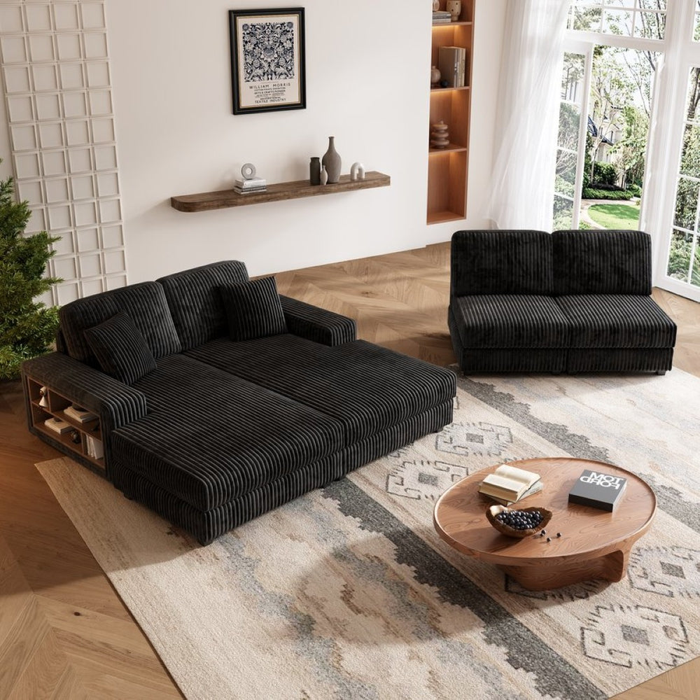 English Elm Double-seater Corduroy Sofa Solid Wood Frame Foam Cushions Cozy Living Room Loveseat W1793P305934