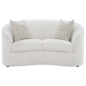 English Elm Rory Curved Latte Bouclé Loveseat with Sloped Arms and Down-Filled Pillows — Vintage Glam Seating B062P358090