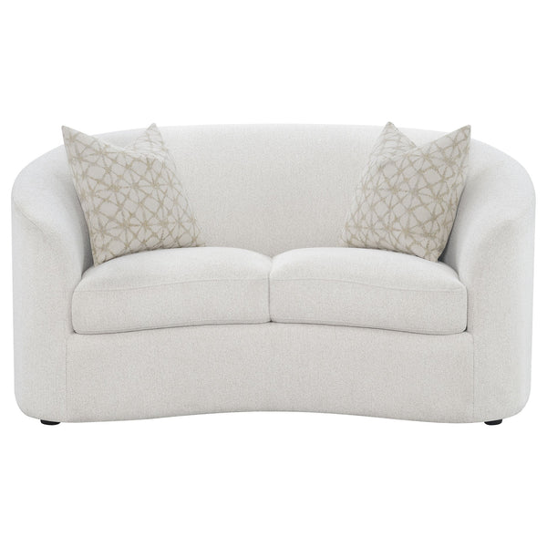 English Elm Rory Curved Latte Bouclé Loveseat with Sloped Arms and Down-Filled Pillows — Vintage Glam Seating B062P358090