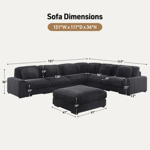English Elm Lianne Modular Corduroy Sectional with Ottoman Channel Tufted Lounge Sofa B2749S00042