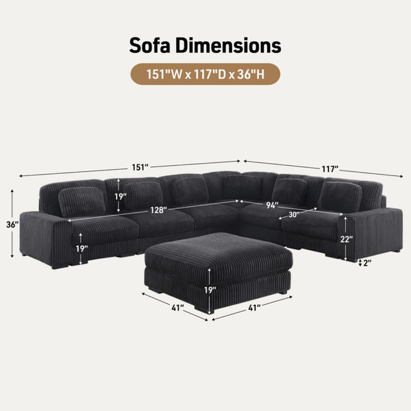 English Elm Lianne Modular Corduroy Sectional with Ottoman Channel Tufted Lounge Sofa B2749S00042
