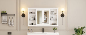 English Elm 47 Inch Wall Mounted Medicine Cabinet with Mirror Open Shelving and Adjustable Storage N710P363550K