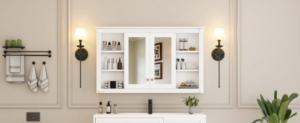 English Elm 47 Inch Wall Mounted Medicine Cabinet with Mirror Open Shelving and Adjustable Storage N710P363550K