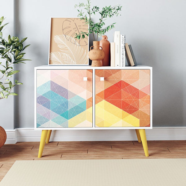 Manhattan Comfort Avesta Mid-Century Modern End Table White, Stamp, Yellow 7AMC132