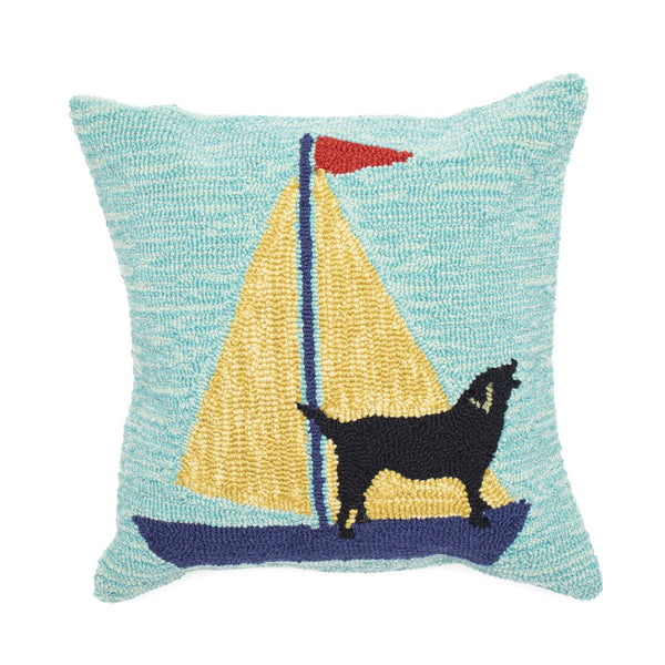 Trans Ocean Liora Manne Coastal Sailing Dog Pillow - Handmade 18" X 18" Indoor/Outdoor Decor In Yellow & Aqua Blue Polyester,Acrylic 7fp8s140209