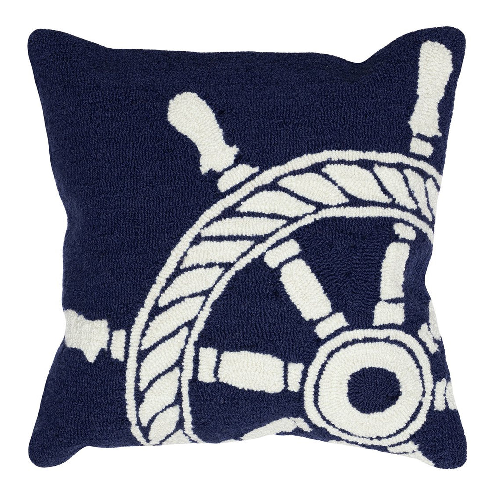 Trans Ocean Liora Manne Frontporch Ship Wheel Indoor/Outdoor Pillow - Coastal Geometric Beach Decor Accent Navy Polyester,Acrylic 7fp8s145633