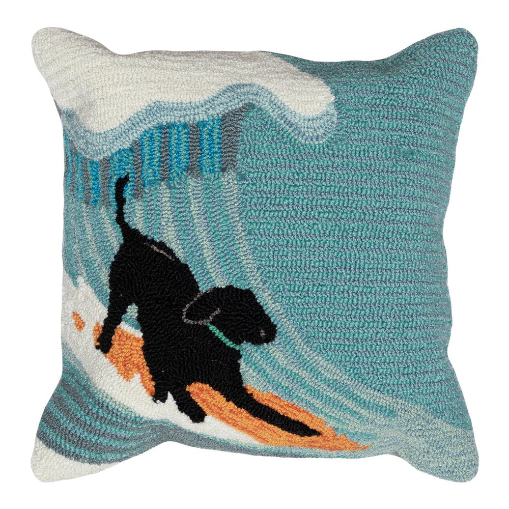 Trans Ocean Liora Manne Surfing Dog Indoor/Outdoor Pillow - Vibrant Coastal Decor For Beachy Home Vibes, 18" X 18" Blue Polyester,Acrylic 7fp8s147304