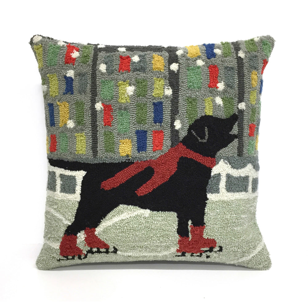 Trans Ocean Liora Manne Holiday Ice Dog Indoor/Outdoor Pillow - Whimsical Winter Scene For Festive Decor Red Polyester,Acrylic 7fp8s152624