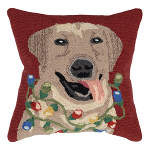 Trans Ocean Liora Manne Frontporch Happy Holidays Indoor/Outdoor Pillow - Cheerful Lab With Festive Lights Red Polyester,Acrylic 7fp8s156124