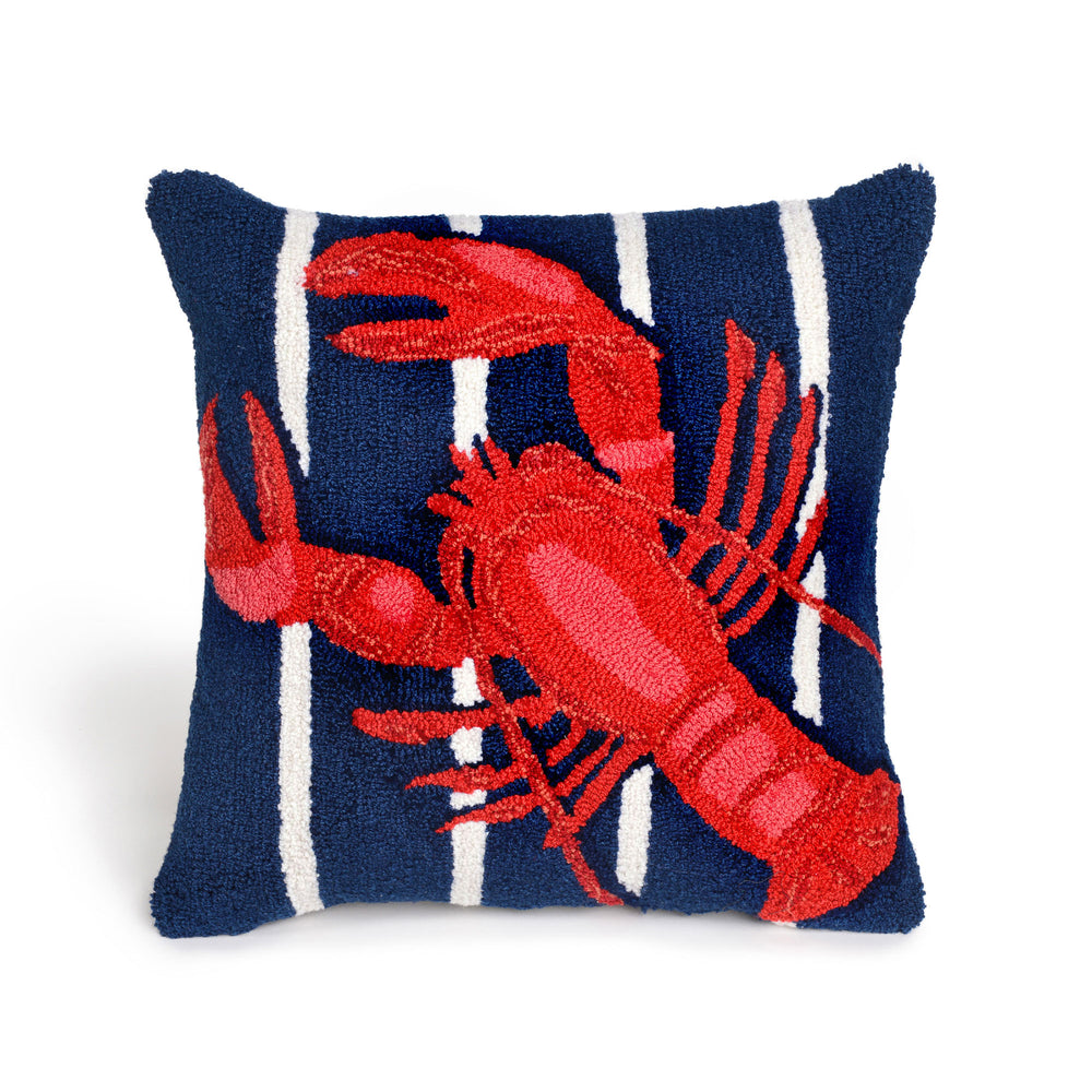 Trans Ocean Liora Manne Frontporch Coastal Lobster Pillow - Vibrant Nautical Stripes For Indoor/Outdoor Decor Navy Polyester,Acrylic 7fp8s159533
