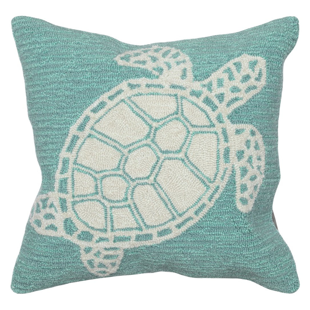 Trans Ocean Liora Manne Frontporch Turtle Indoor/Outdoor Handmade Pillow - Coastal Geometric Accent Design Blue Polyester,Acrylic 7fp8s163404