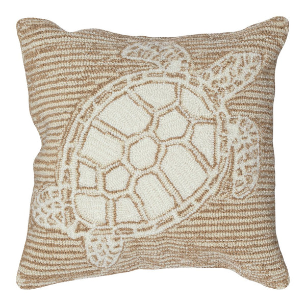 Trans Ocean Liora Manne Frontporch Turtle Indoor/Outdoor Handmade Pillow - Coastal Geometric Accent Design Natural Polyester,Acrylic 7fp8s163412