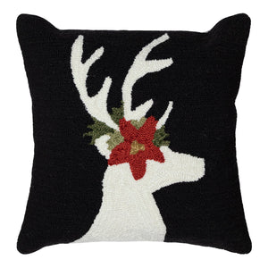 Trans Ocean Liora Manne Festive Reindeer Indoor/Outdoor Handmade Pillow - Geometric Winter Home Accent Decor Black Polyester,Acrylic 7fp8s181848