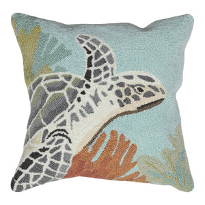 Trans Ocean Liora Manne Akumal Ocean Pillow - 18" X 18" Handmade Indoor/Outdoor Sea Turtle Decor Accent Blue Polyester,Acrylic 7fp8s225704
