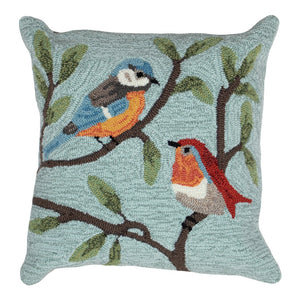 Trans Ocean Liora Birds On Branches Aqua Pillow - 18"X18" Handmade Indoor/Outdoor Botanical Accent Decor Blue Polyester,Acrylic 7fp8s227004
