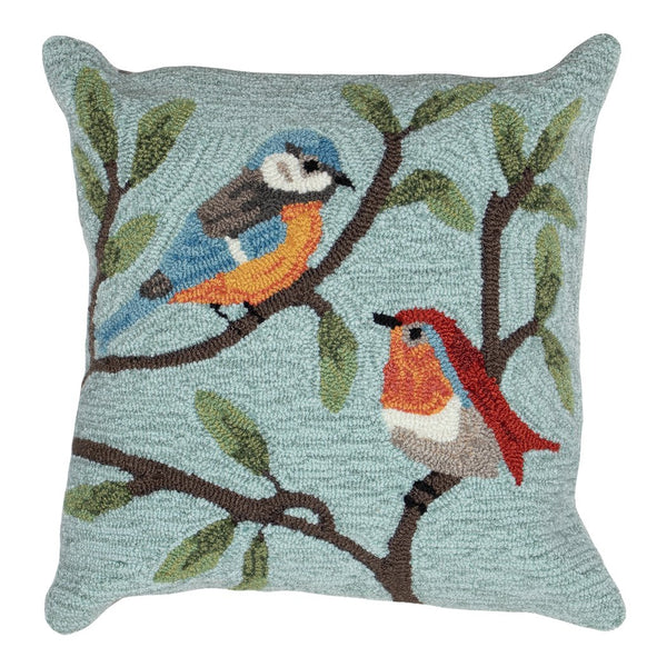 Trans Ocean Liora Birds On Branches Aqua Pillow - 18"X18" Handmade Indoor/Outdoor Botanical Accent Decor Blue Polyester,Acrylic 7fp8s227004