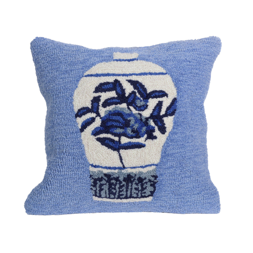 Trans Ocean Liora Manne Frontporch Ginger Jars Indoor/Outdoor Pillow - Elegant Blue 18" X 18" Accent Decor Blue Polyester,Acrylic 7fp8s241003