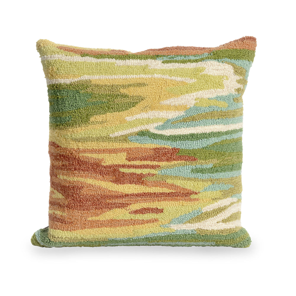 Trans Ocean Liora Manne Watercolor Indoor/Outdoor Pillow – Abstract Stripe Design In Green, Gold & Blue, 18” X 18” Green Polyester,Acrylic 7fp8s423706