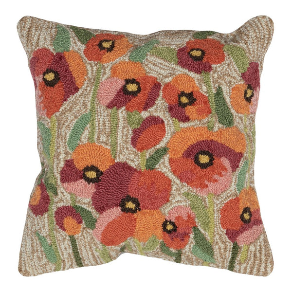 Trans Ocean Liora Manne Poppies Indoor/Outdoor Pillow - Handmade Floral Accent, 18" X 18" For Any Space Natural Polyester,Acrylic 7fp8s424412