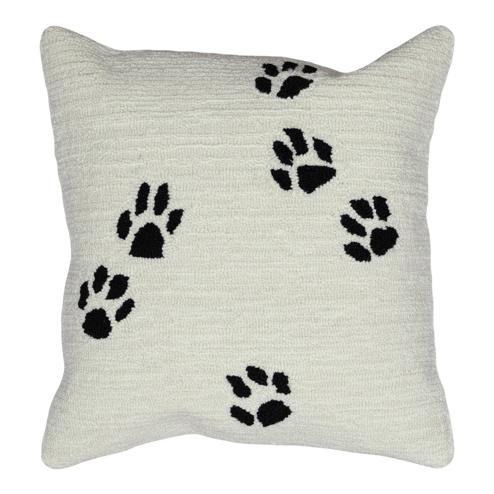 Trans Ocean Liora Manne Paw Prints Indoor/Outdoor Pillow - Whimsical 18" Accent In Neutral Ivory Design Natural Polyester,Acrylic 7fp8s426912