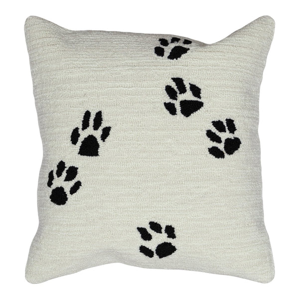 Trans Ocean Liora Manne Paw Prints Indoor/Outdoor Pillow - Whimsical 18" Accent In Neutral Ivory Design Natural Polyester,Acrylic 7fp8s426912