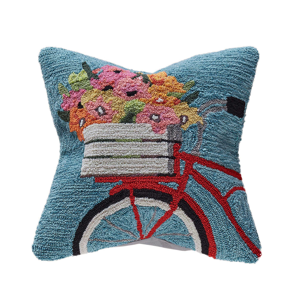 Trans Ocean Liora Manne Frontporch Bike Ride Pillow - Vibrant 18" X 18" Indoor/Outdoor Floral Accent Decor Blue Polyester,Acrylic 7fp8s443403