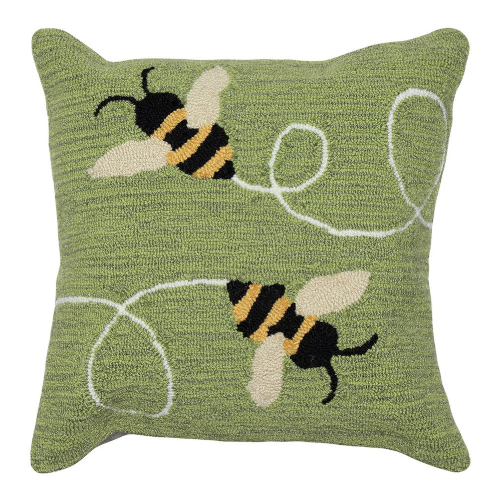 Trans Ocean Liora Manne Frontporch Buzzy Bees Pillow - Whimsical Green 18" X 18" Indoor/Outdoor Accent Decor Green Polyester,Acrylic 7fp8s443706