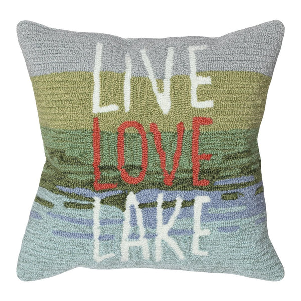 Trans Ocean Liora Manne Frontporch Live Love Lake Indoor/Outdoor Handmade Pillow - Nature-inspired Accent Blue Polyester,Acrylic 7fp8s450703