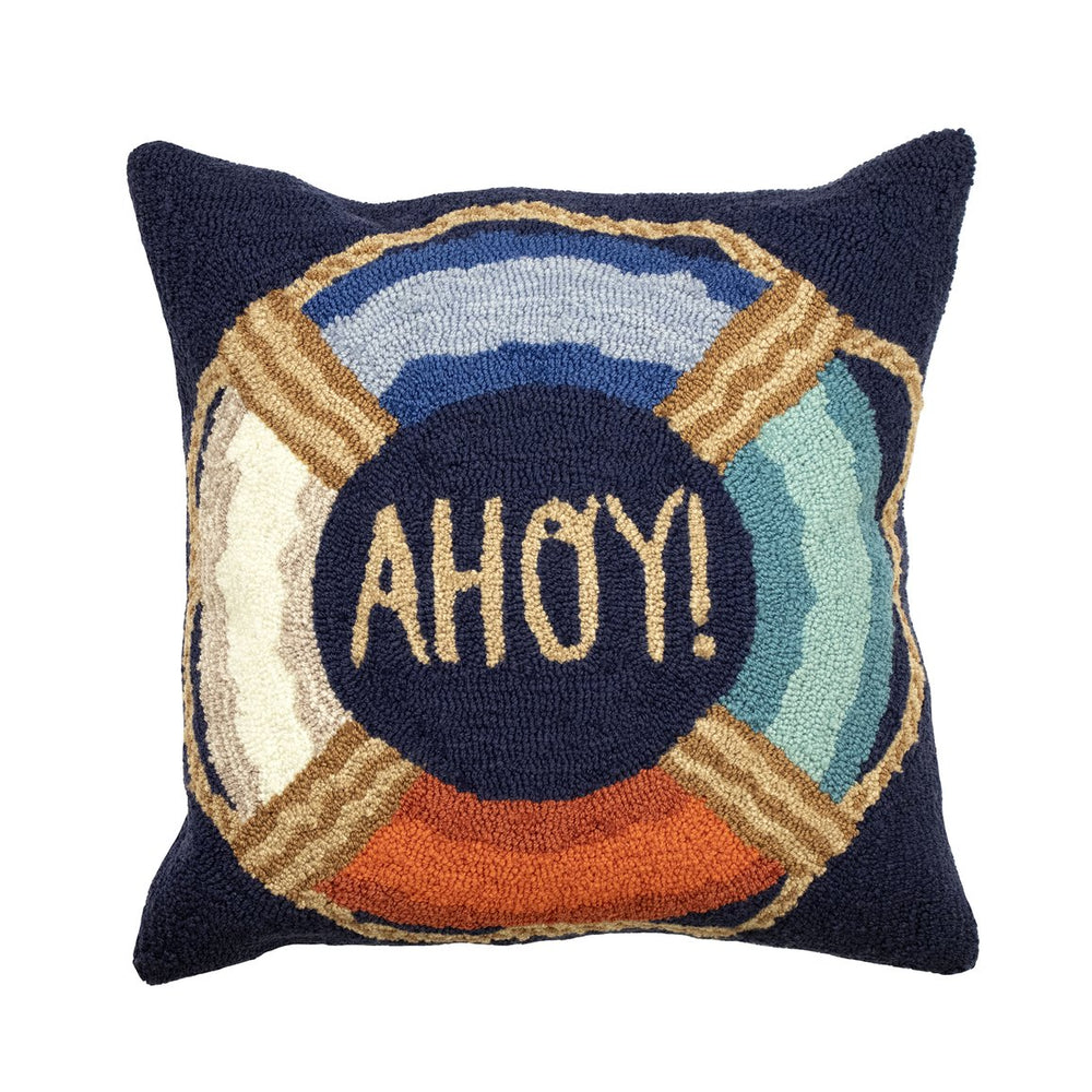 Trans Ocean Liora Manne Ahoy Indoor/Outdoor Handmade Pillow - Nautical Navy 18" X 18" Beach Decor Accent Navy Polyester,Acrylic 7fp8s455433