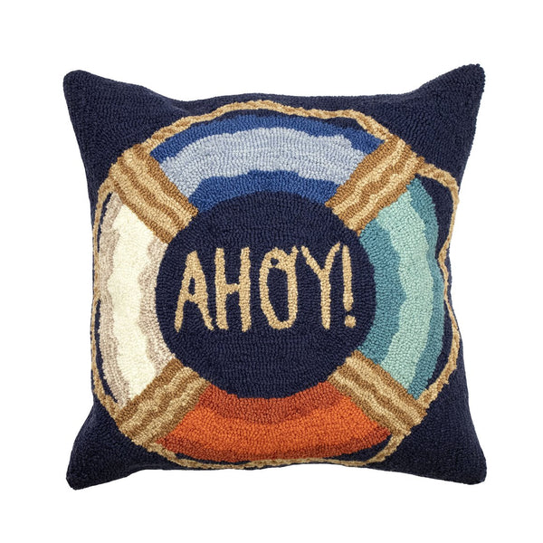 Trans Ocean Liora Manne Ahoy Indoor/Outdoor Handmade Pillow - Nautical Navy 18" X 18" Beach Decor Accent Navy Polyester,Acrylic 7fp8s455433
