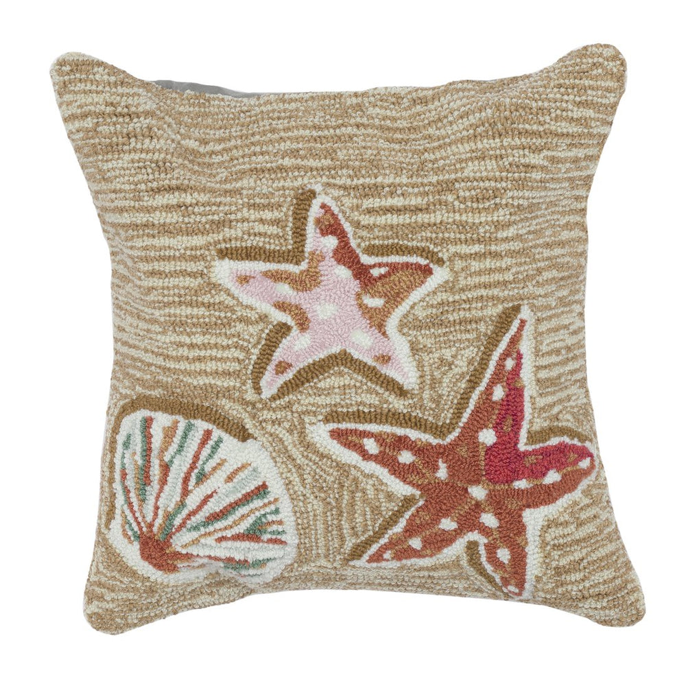 Trans Ocean Liora Manne Beachcomber Indoor/Outdoor Pillow - Coastal Shell Design For Home Décor, 18" X 18" Tan Polyester,Acrylic 7fp8s456512