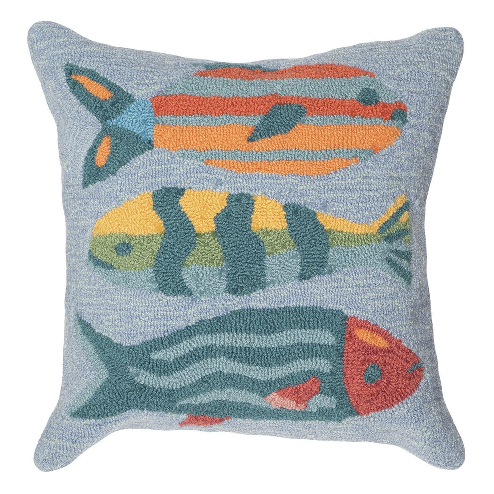 Trans Ocean Liora Manne Fishes Indoor/Outdoor Pillow - Vibrant Aqua Coastal Decor For Home & Patio, 18" X 18" Blue Polyester,Acrylic 7fp8s462404