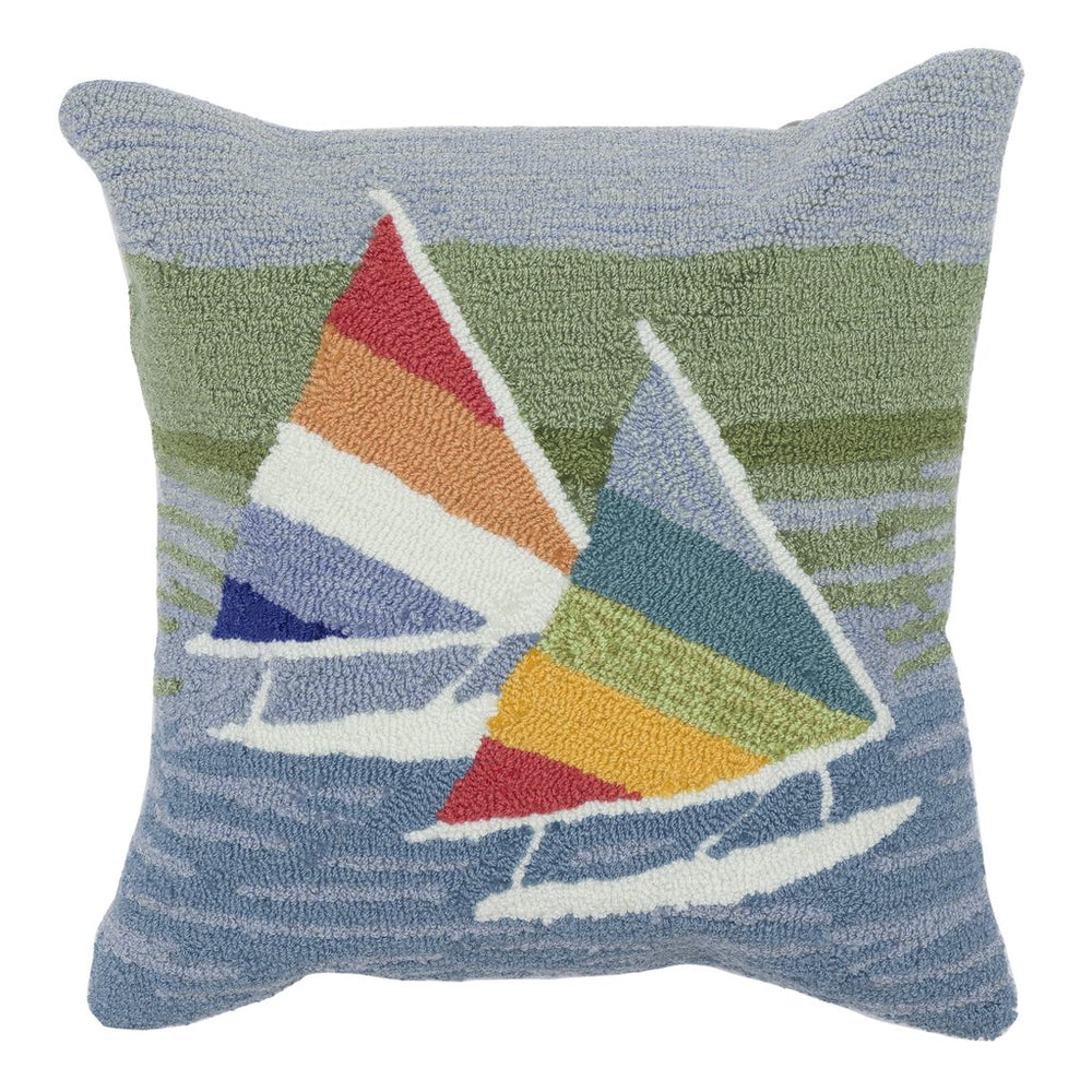 Trans Ocean Liora Manne Sailing Indoor/Outdoor Pillow - Nautical 18" X 18" Coastal Accent For Beach Decor Blue Polyester,Acrylic 7fp8s462503