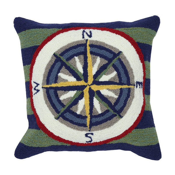 Trans Ocean Liora Manne Striped Compass Pillow 18" X 18" - Vibrant Indoor/Outdoor Accent For Beach Homes Multi Polyester,Acrylic 7fp8s462644