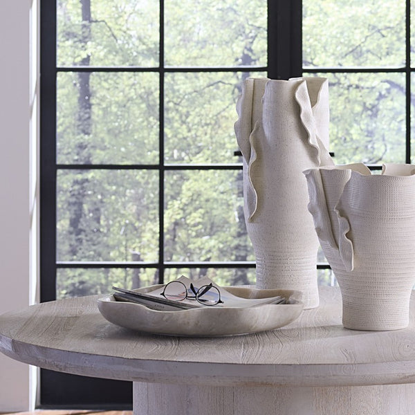 Frill Hand-carved Natural Marble Scalloped Bowl Sculptural Centerpiece for Any Room