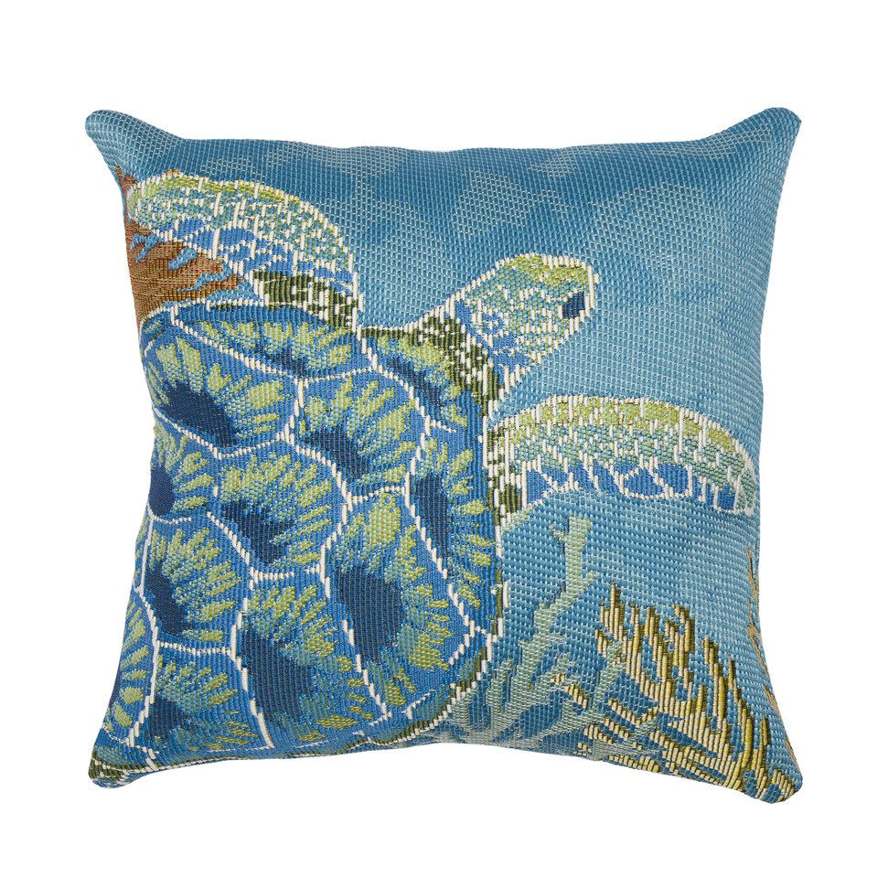 Trans Ocean Liora Manne Marina Seaturtle Pillow - 18" Coastal Accent For Indoor/Outdoor Spaces, Easy Care Blue Polypropylene,Polyester 7mr8s958104