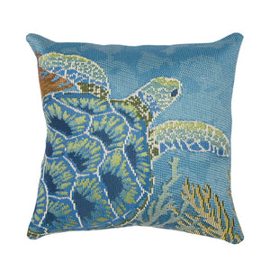 Trans Ocean Liora Manne Marina Seaturtle Pillow - 18" Coastal Accent For Indoor/Outdoor Spaces, Easy Care Blue Polypropylene,Polyester 7mr8s958104