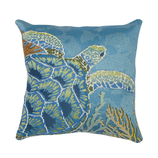 Trans Ocean Liora Manne Marina Seaturtle Pillow - 18" Coastal Accent For Indoor/Outdoor Spaces, Easy Care Blue Polypropylene,Polyester 7mr8s958104