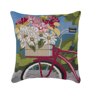 Trans Ocean Liora Manne Marina Summer Ride Pillow - 18" X 18" Easy Care Indoor/Outdoor Floral Bike Design Blue Polypropylene,Polyester 7mr8s960003