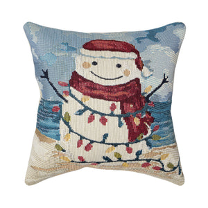 Trans Ocean Liora Manne Beach Snowman Decorative Pillow - 18" X 18" Ocean-themed, Machine Washable Accent Blue Polypropylene,Polyester 7mr8s968304